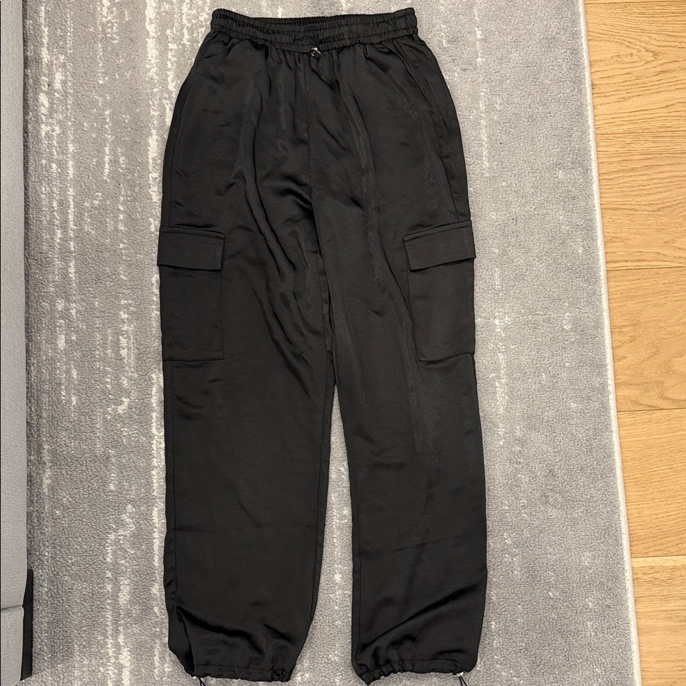 Silky Black Cargo Joggers